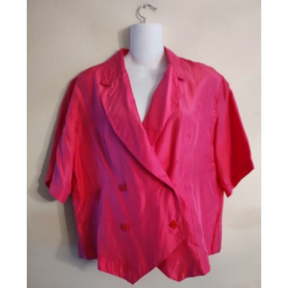 Silk Land Women's 100% Pure Silk Hot Pink Cropped Lightweight Jacket Size M